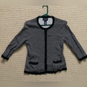 Jones New York Black & White Monochromatic Smal Petite ButtonUp Cardigan Sweater